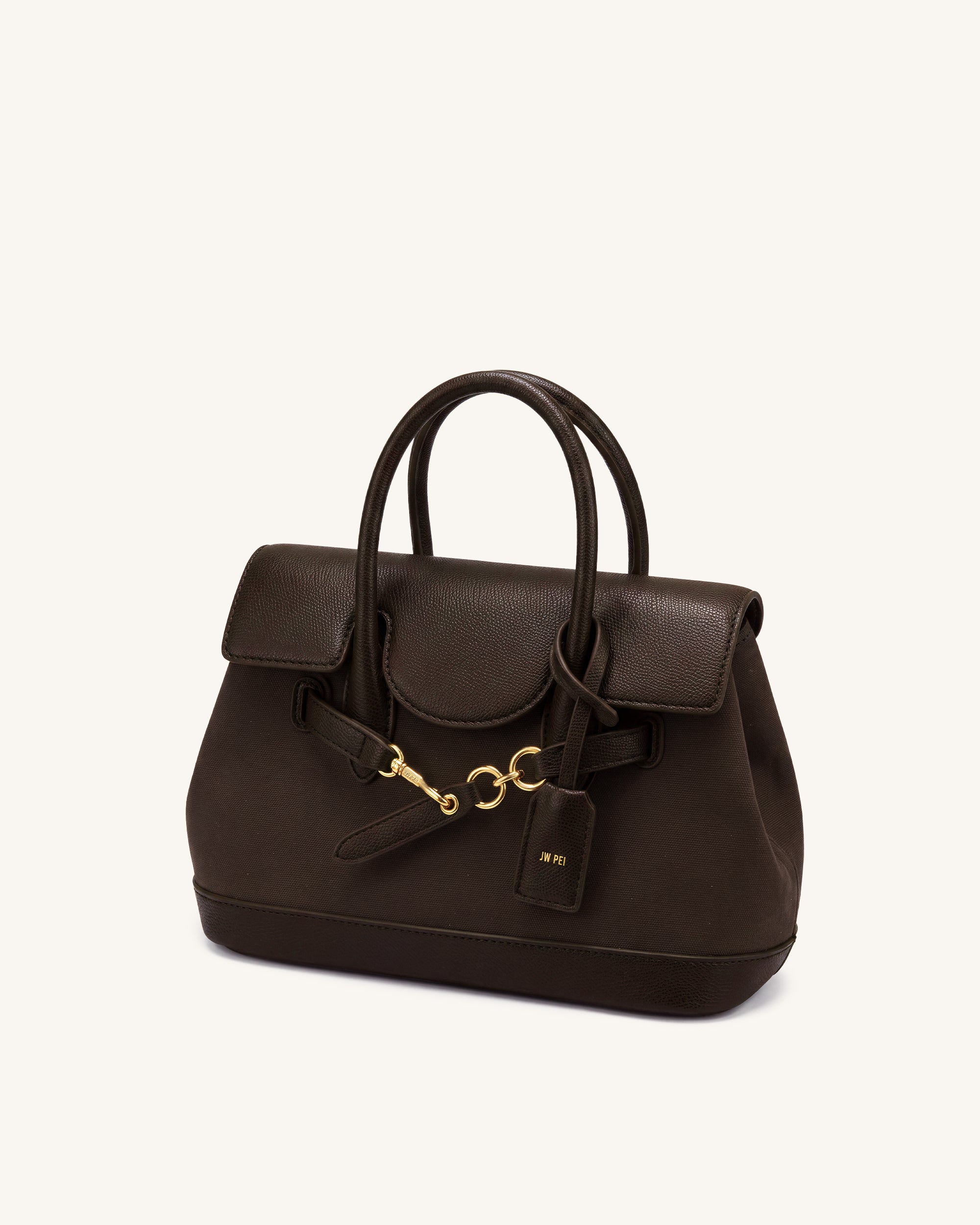 Alina Belted Satchel Bag - Dark Brown Canvas - Image 3