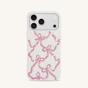 Pearl Artificial Crystal Ribbon Bow Phone Case - White