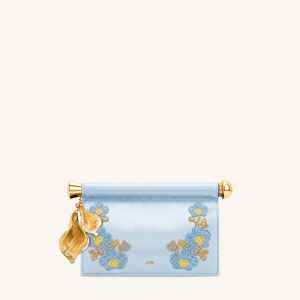 Holly Beaded Orchid Metal Pendant Embellished Clutch - Light Blue