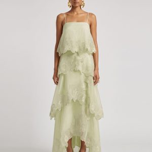 Orchid Embroidered Layered Maxi Dress - Light Green