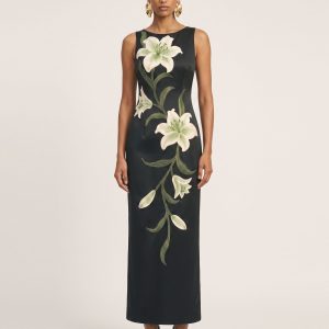 Lily Floral Print Sleeveless Column Maxi Dress - Black
