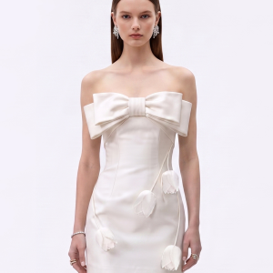 TuliP Bow Detail Strapless Mini Dress - Ivory