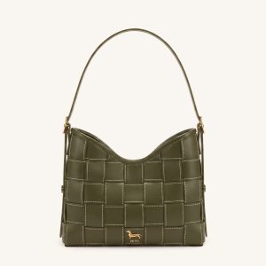 Nadine Dachshund Woven Hobo Bag - Olive Green