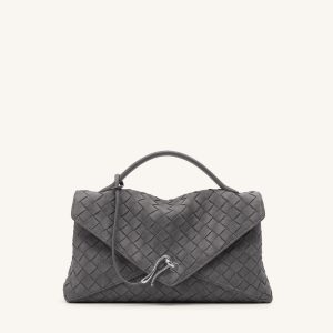 Celeste Faux Suede Woven Envelope Bag - Charcoal Gray