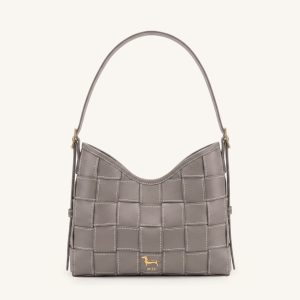 Nadine Dachshund Woven Hobo Bag - Warm Grey