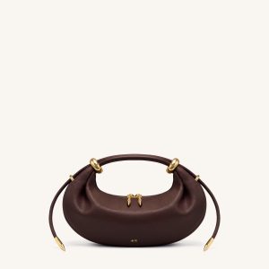Ellie Metal Ring Embellished Crescent Top Handle Bag - Dark Brown
