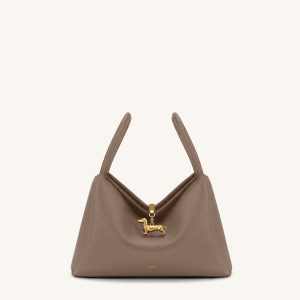 Maelle Dachshund Charm Double Handle Bag - Dark Khaki