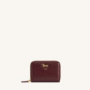 Maeve Dachshund Metal Emblem Zip Wallet - Brown