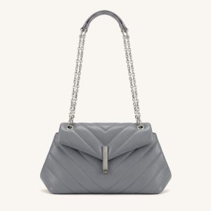 Valerie Quilted Chain Flap Shoulder Bag - Grey