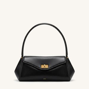 Lucia Turn-Lock Flap Shoulder Bag - Black