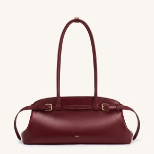 Arden Belt Detail East-West Shoulder Bag - Berry Red