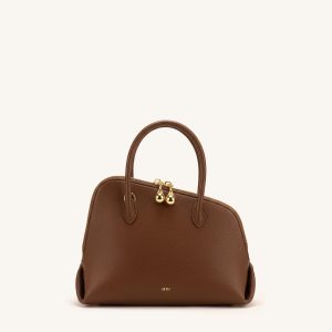 Nerina Pebbled Dome Top Handle Bag - Brown
