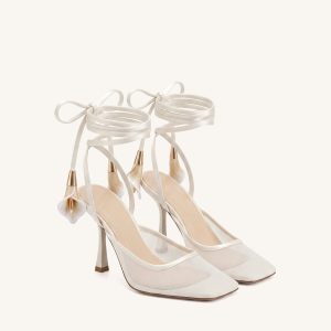 Astrid Calla Lily Lace-Up Mesh Pumps - Beige