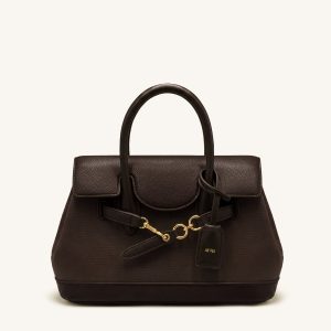 Alina Belted Satchel Bag - Dark Brown Canvas