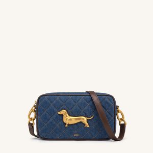 Riley Dachshund Quilted Shoulder Bag - Dark Blue Denim