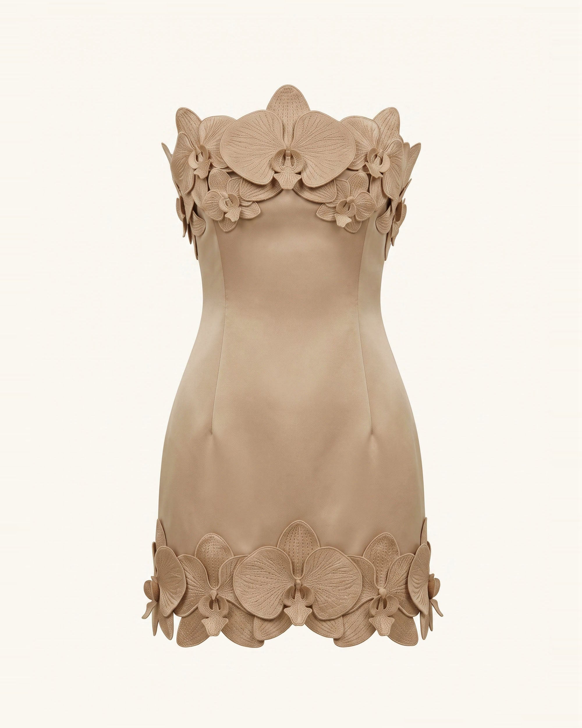 Orchid Trim Strapless Mini Dress - Mocha Brown - Image 3