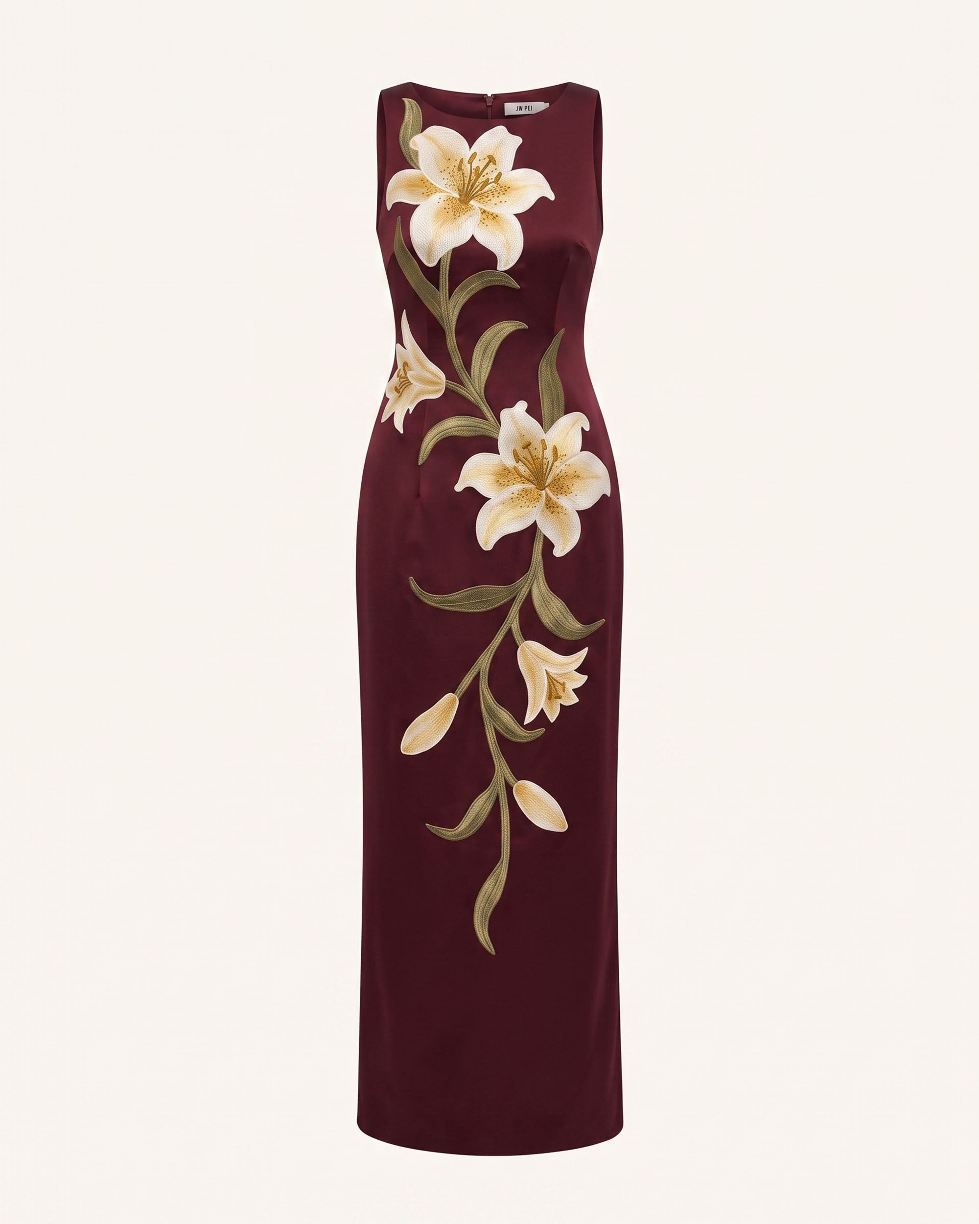 Lily Floral Print Sleeveless Column Maxi Dress - Burgundy - Image 3