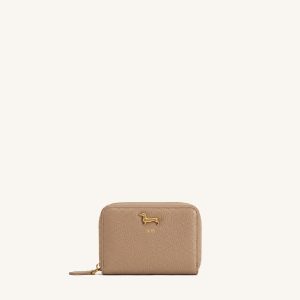 Maeve Dachshund Metal Emblem Zip Wallet - Light Brown