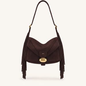Avery Fringe Faux Suede Shoulder Bag - Dark Brown