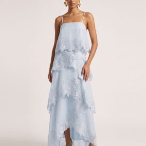 Orchid Embroidered Layered Maxi Dress - Light Blue