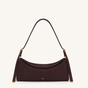 Elowen Faux Suede East-West Shoulder Bag - Dark Brown