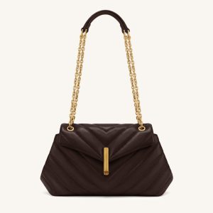 Valerie Quilted Chain Flap Shoulder Bag - Dark Brown