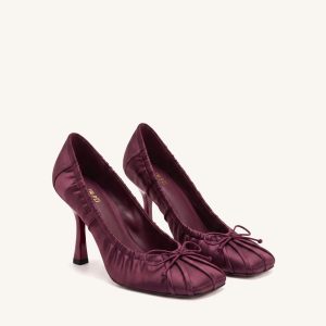 Solenne Satin Bow Ruched Pumps - Burgundy