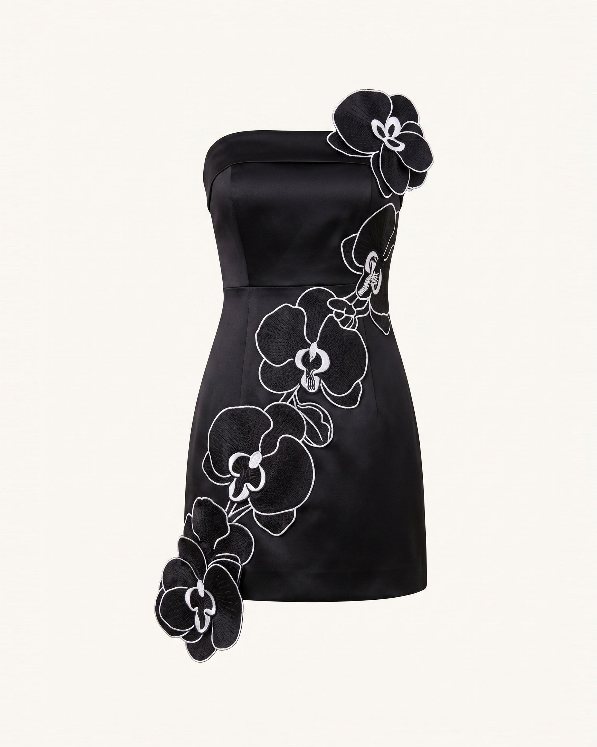 Orchid Embroidered Floral Appliqué Strapless Mini Dress - Black - Image 3