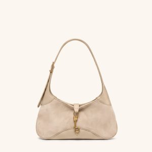 Juliette Faux Suede Key Charm East-West Shoulder Bag - Light Khaki