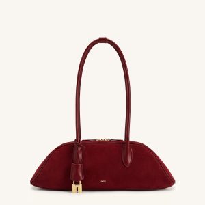 Zora Faux Suede Shoulder Bag - Cherry Red