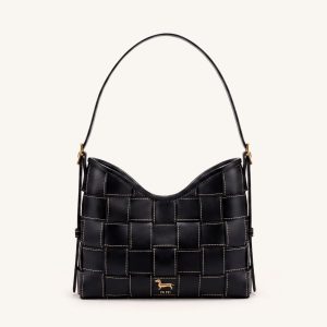 Nadine Dachshund Woven Hobo Bag - Black