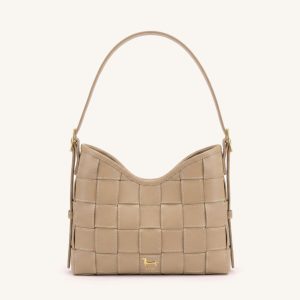 Nadine Dachshund Woven Hobo Bag - Light Khaki
