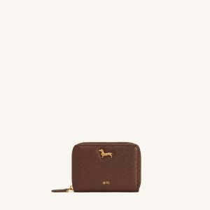 Maeve Dachshund Metal Emblem Zip Wallet - Dark Brown