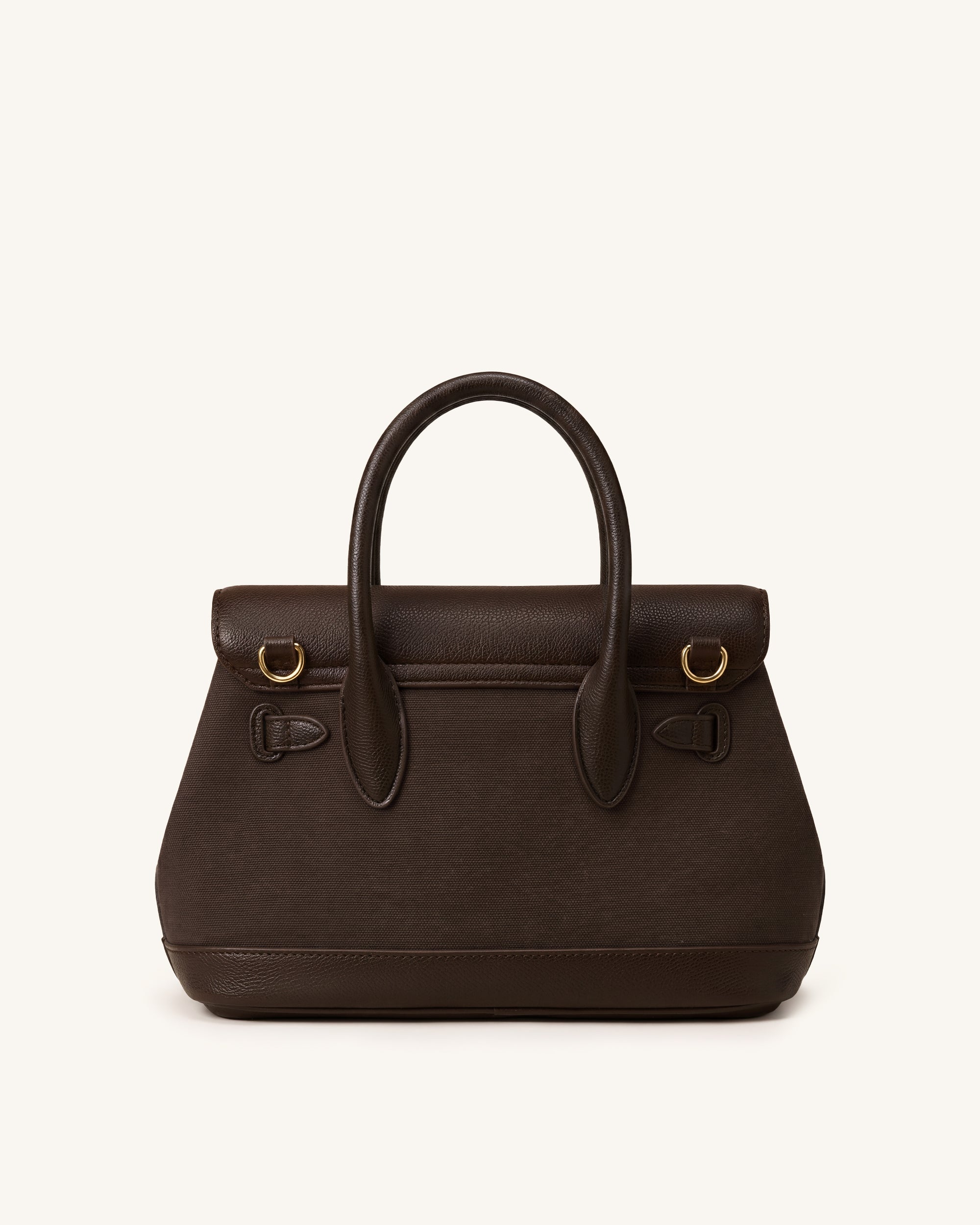 Alina Belted Satchel Bag - Dark Brown Canvas - Image 4