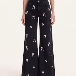 The Rebel Pink Ribbon Split Fray Jeans - Black