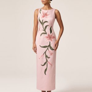 Lily Floral Print Sleeveless Column Maxi Dress - Light Pink