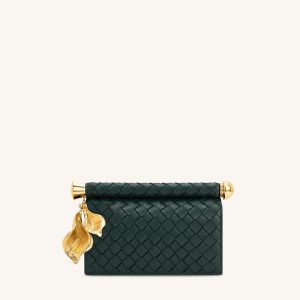 Holly Woven Metal Pendant Embellished Clutch - Dark Green
