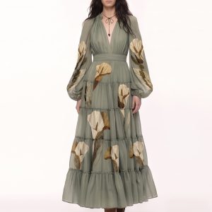 Calla Lily Tiered Long-Sleeve Maxi Dress - Sage Green