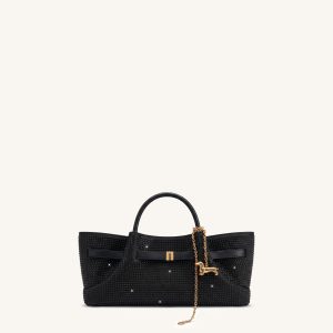 Maeve Artificial Crystal Dachshund Metal Charm Tote Bag - Black