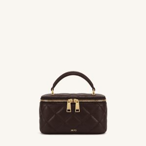 Vivienne Quilted Vanity Top Handle Bag - Dark Coffee Brown