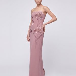 Iris Embroidered Strapless Maxi Dress - Dusty Pink
