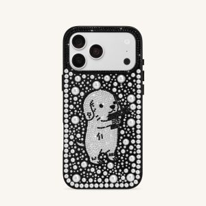 Pearl Artificial Crystal Puppy Phone Case - Black