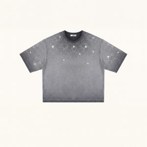 Cosmic Starburst Rhinestone Tee - Washed Grey