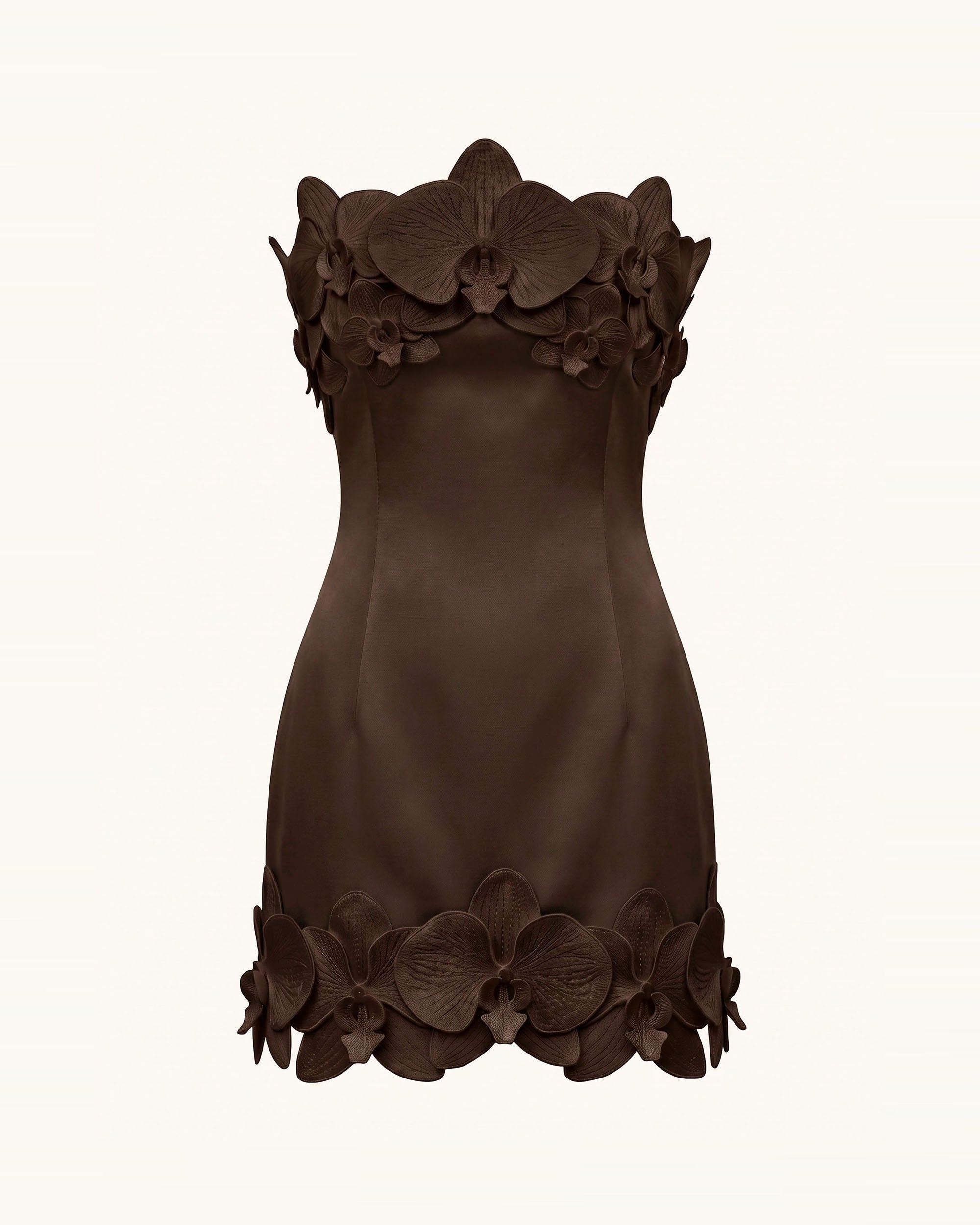 Orchid Trim Strapless Mini Dress - Brown - Image 3