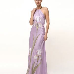 Iris Floral Print Halter Maxi Dress - Lavender