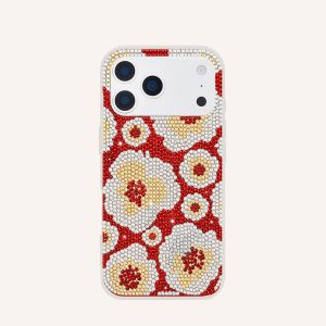 Camellia Artificial Crystal Phone Case - Red White