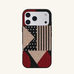 Geometric Patchwork Artificial Crystal Phone Case - Black Red