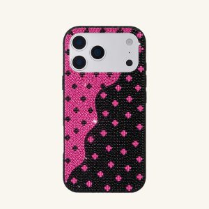 Wavy Artificial Crystal Dot Phone Case - Pink Black