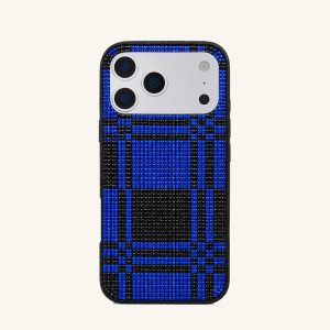 Plaid Artificial Crystal Phone Case - Blue Black
