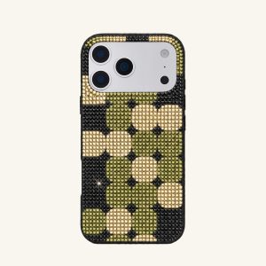 Geometric Check Artificial Crystal Phone Case - Black Olive
